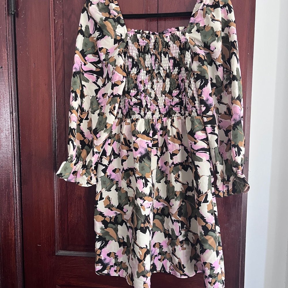 Vero Moda Pink and Black Ruched Dress